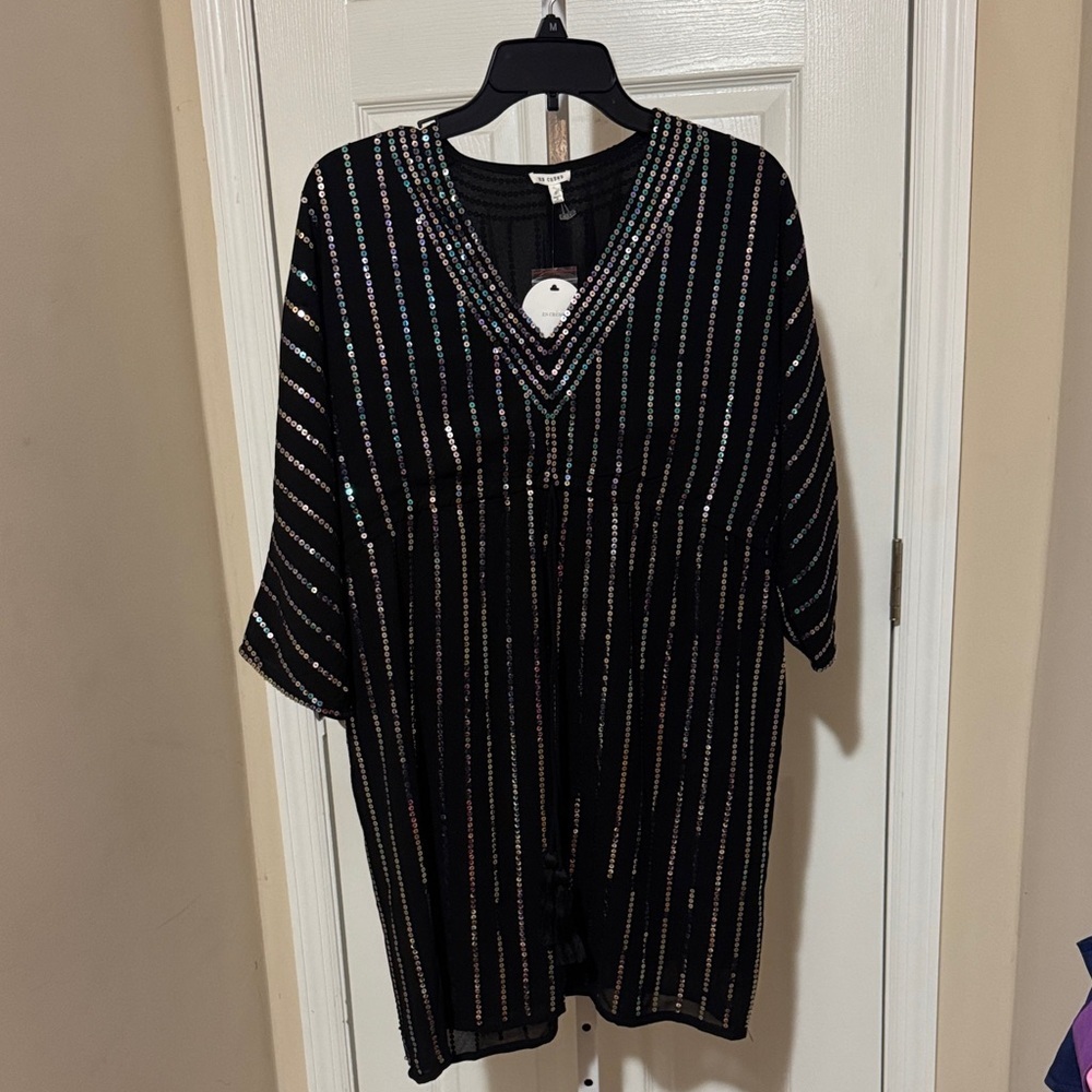 En Creme Black Sequin Top mini dress tunic